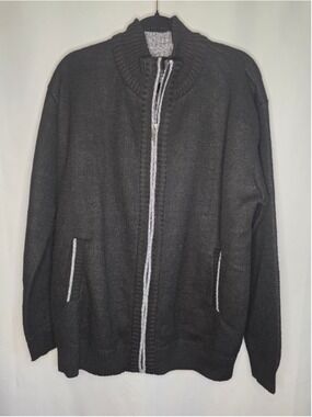 Men's Zip Up Sweater Large Extra Large Black Gray Knit